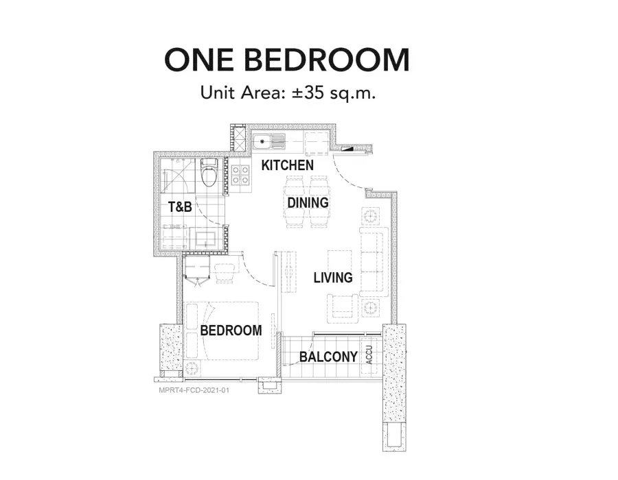 1 Bedroom Unit A (35 sqm)